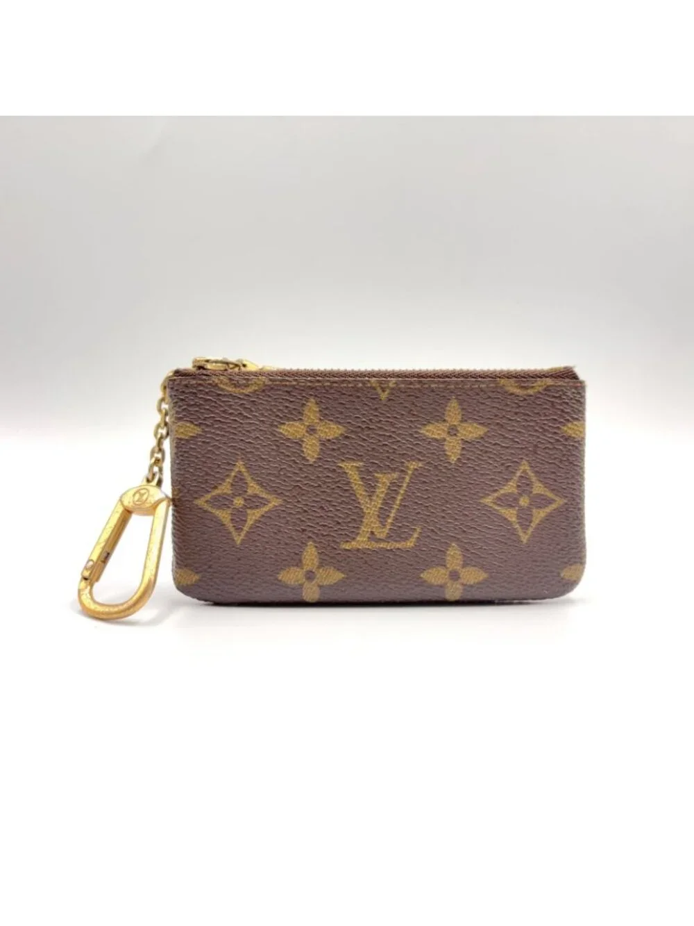 Louis Vuitton Pochette Cles Monogram Leather Brown Coin Case Gold